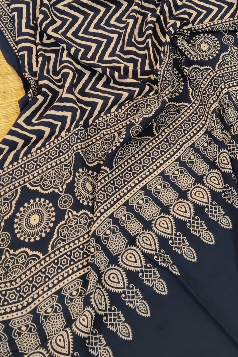 Dreamy Drapes - Indigo Blue Zigzag & Star Motif Ajrakh Cotton Silk Dupatta - Image 8