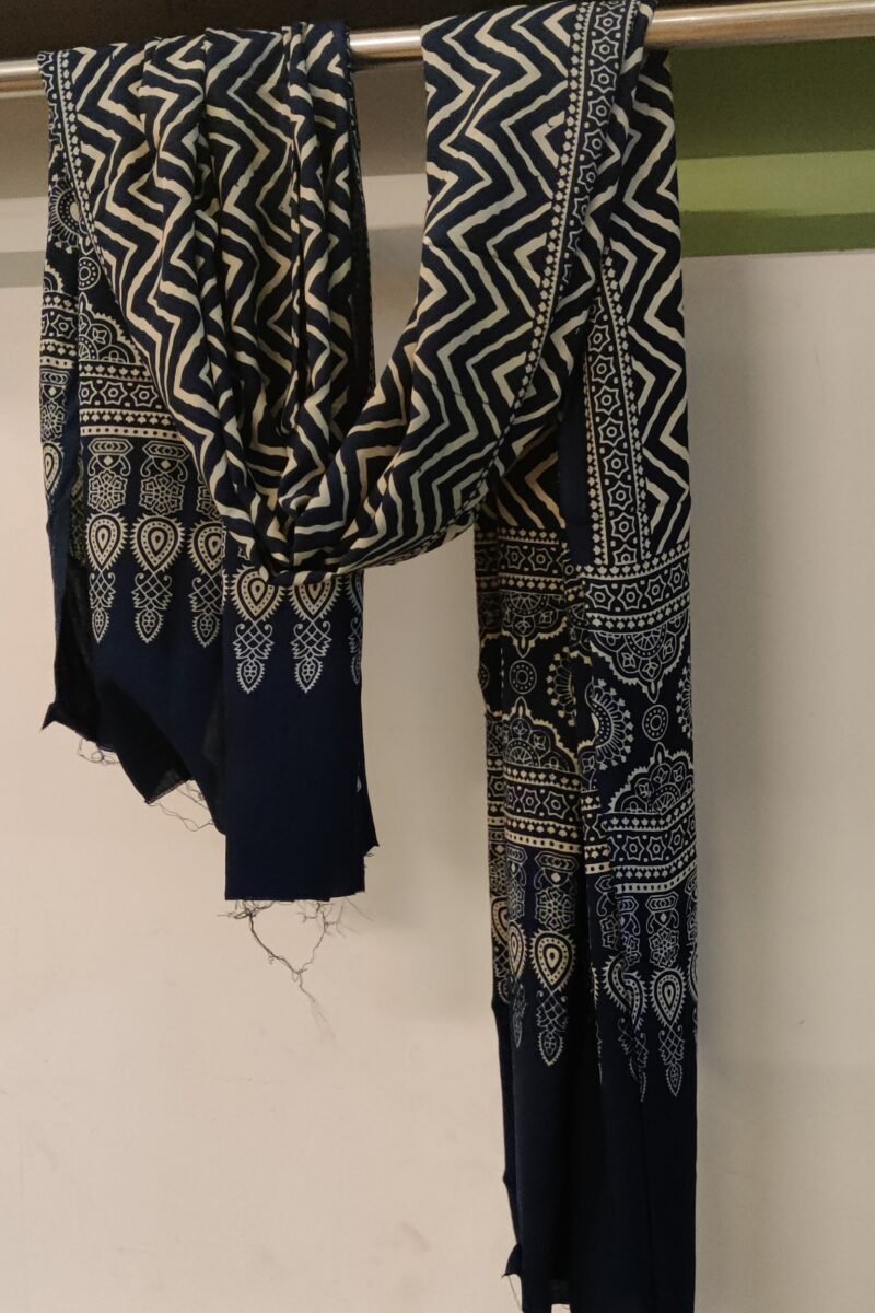 Dreamy Drapes - Indigo Blue Zigzag & Star Motif Ajrakh Cotton Silk Dupatta
