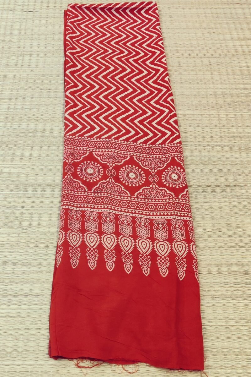 Dreamy Drapes - Red Zigzag & Semi-Circular Motif Ajrakh Cotton Silk Dupatta - Image 5