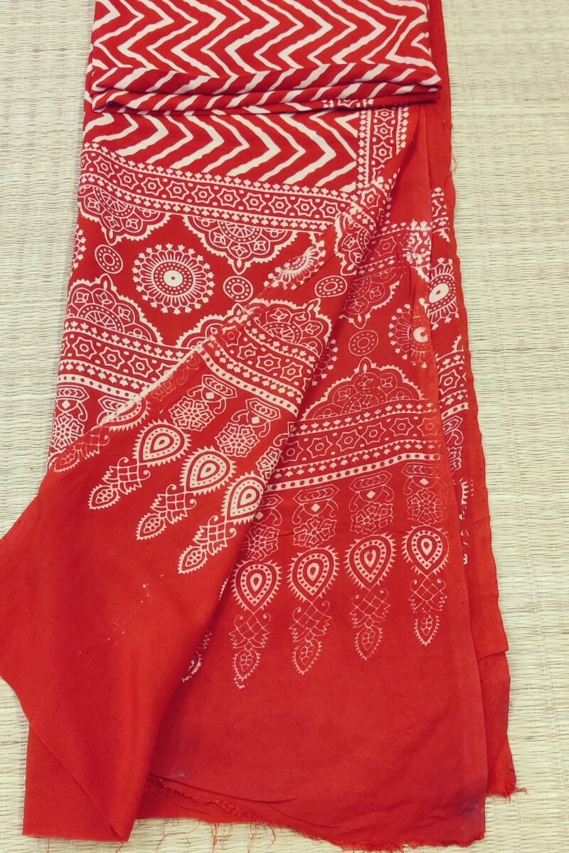 Dreamy Drapes - Red Zigzag & Semi-Circular Motif Ajrakh Cotton Silk Dupatta - Image 6