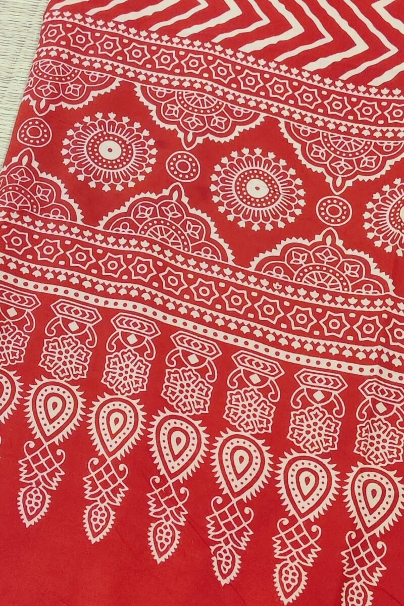 Dreamy Drapes - Red Zigzag & Semi-Circular Motif Ajrakh Cotton Silk Dupatta - Image 8