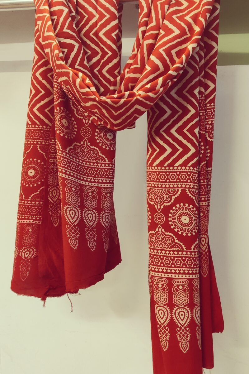 Dreamy Drapes - Red Zigzag & Semi-Circular Motif Ajrakh Cotton Silk Dupatta