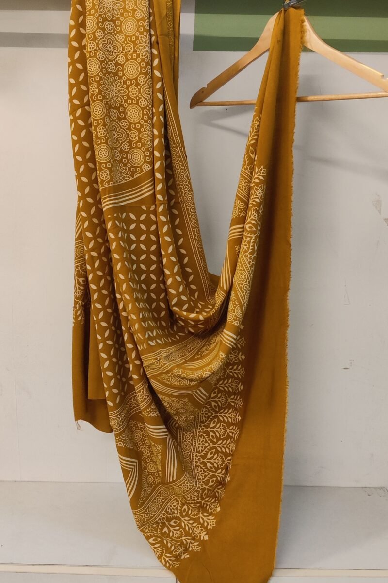 Dreamy Drapes - Mustard Yellow Floral Circle Motif Ajrakh Cotton Silk Dupatta - Image 3