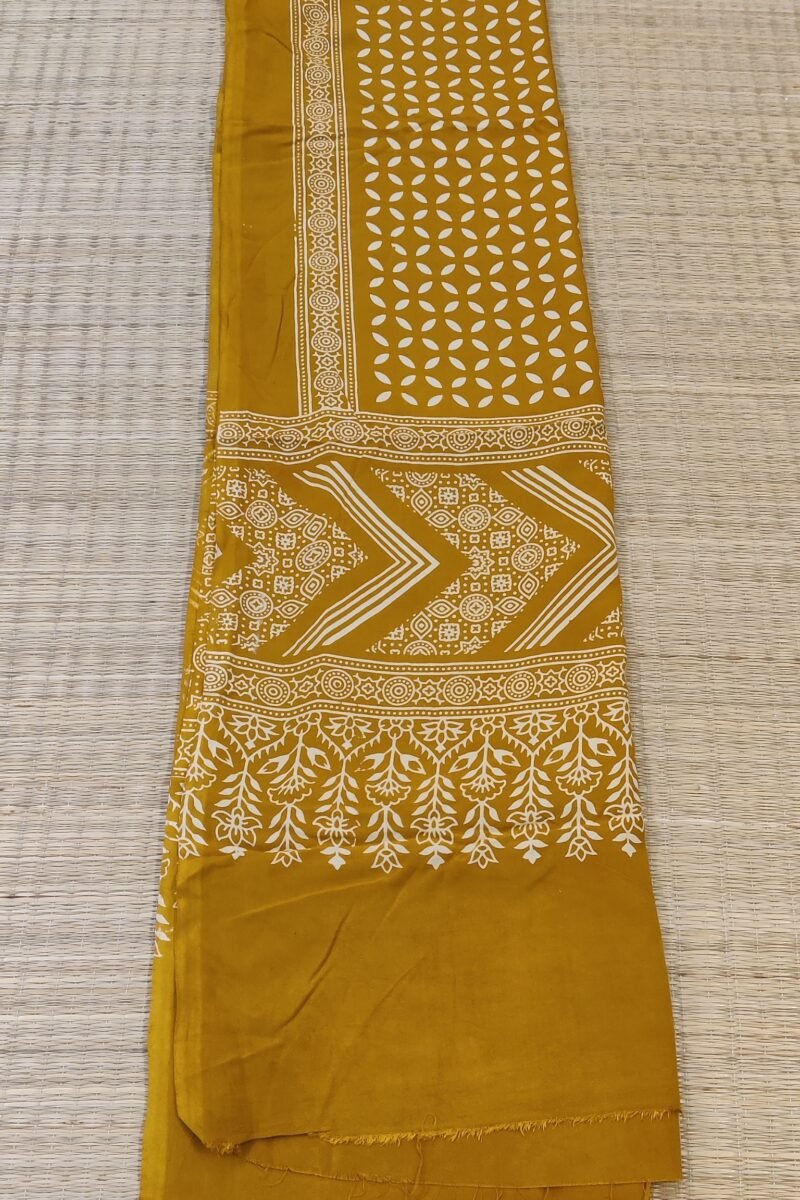 Dreamy Drapes - Mustard Yellow Floral Circle Motif Ajrakh Cotton Silk Dupatta - Image 6