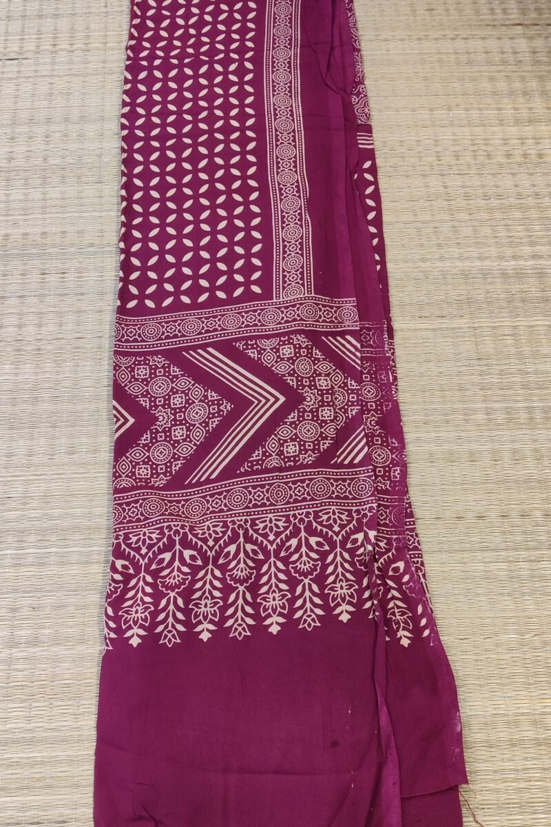 Dreamy Drapes - Wine Petal & Circle Motif Ajrakh Cotton Silk Dupatta - Image 6