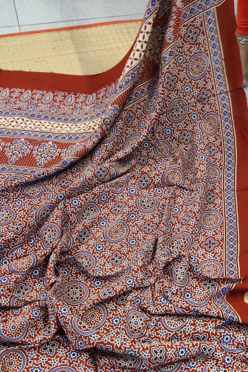 Dreamy Drapes - Maroon Multi-Motif Ajrakh Cotton Silk Dupatta with White Leaf Border - Image 2