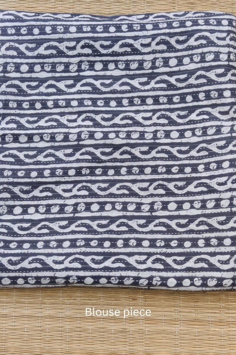 Cotton Chronicles: Dark Pink Flex Cotton Saree with Grey Madhubani Bagru Print Border - Image 7