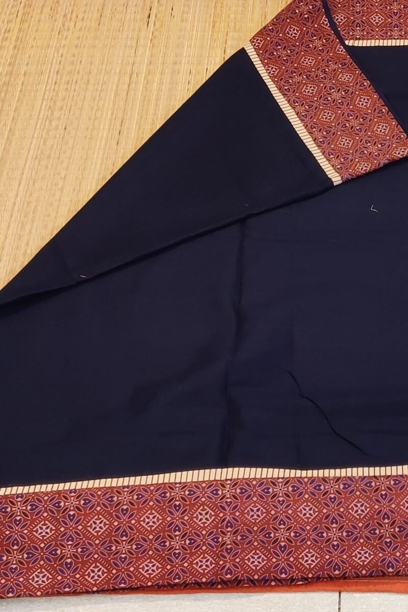 Cotton Chronicles: Dark Blue Flex Cotton Saree with Maroon Ajrakh Border - Image 2