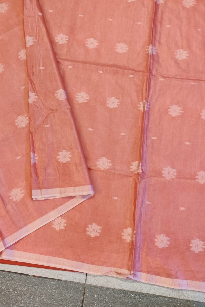 Viscose Vibrance: Orange Kota Viscose Saree with Floral Machine Embroidery and Striped Pallu - Image 2
