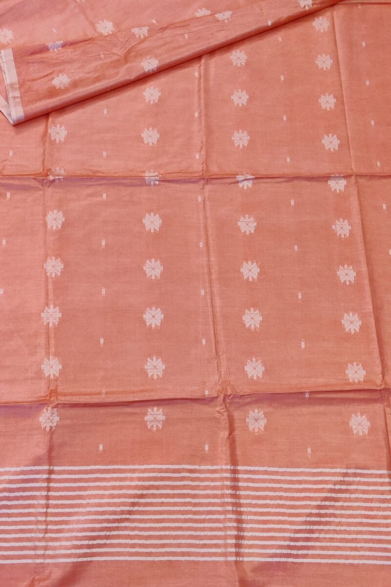 Viscose Vibrance: Orange Kota Viscose Saree with Floral Machine Embroidery and Striped Pallu - Image 7