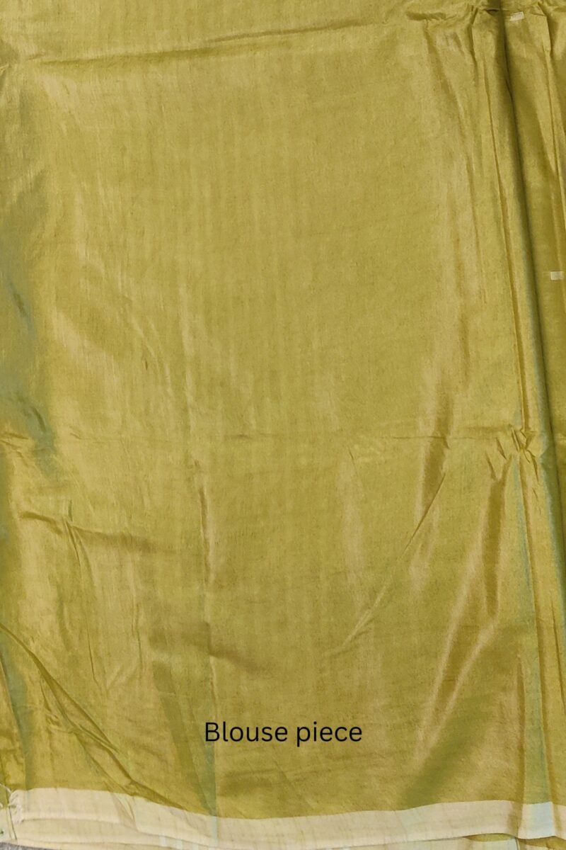 Viscose Vibrance: Light Mehandi Green Kota Viscose Saree with Floral Machine Embroidery and Striped Pallu - Image 8