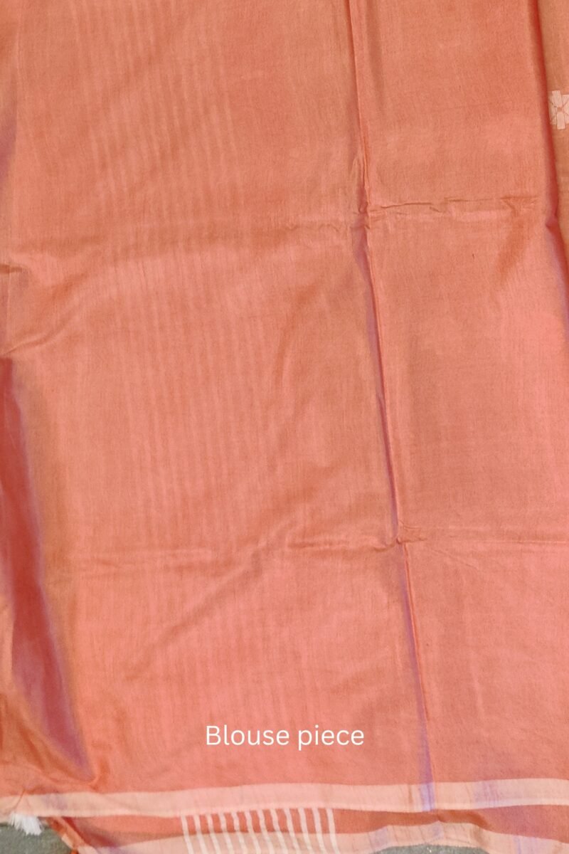 Viscose Vibrance: Orange Kota Viscose Saree with Floral Machine Embroidery and Striped Pallu - Image 8