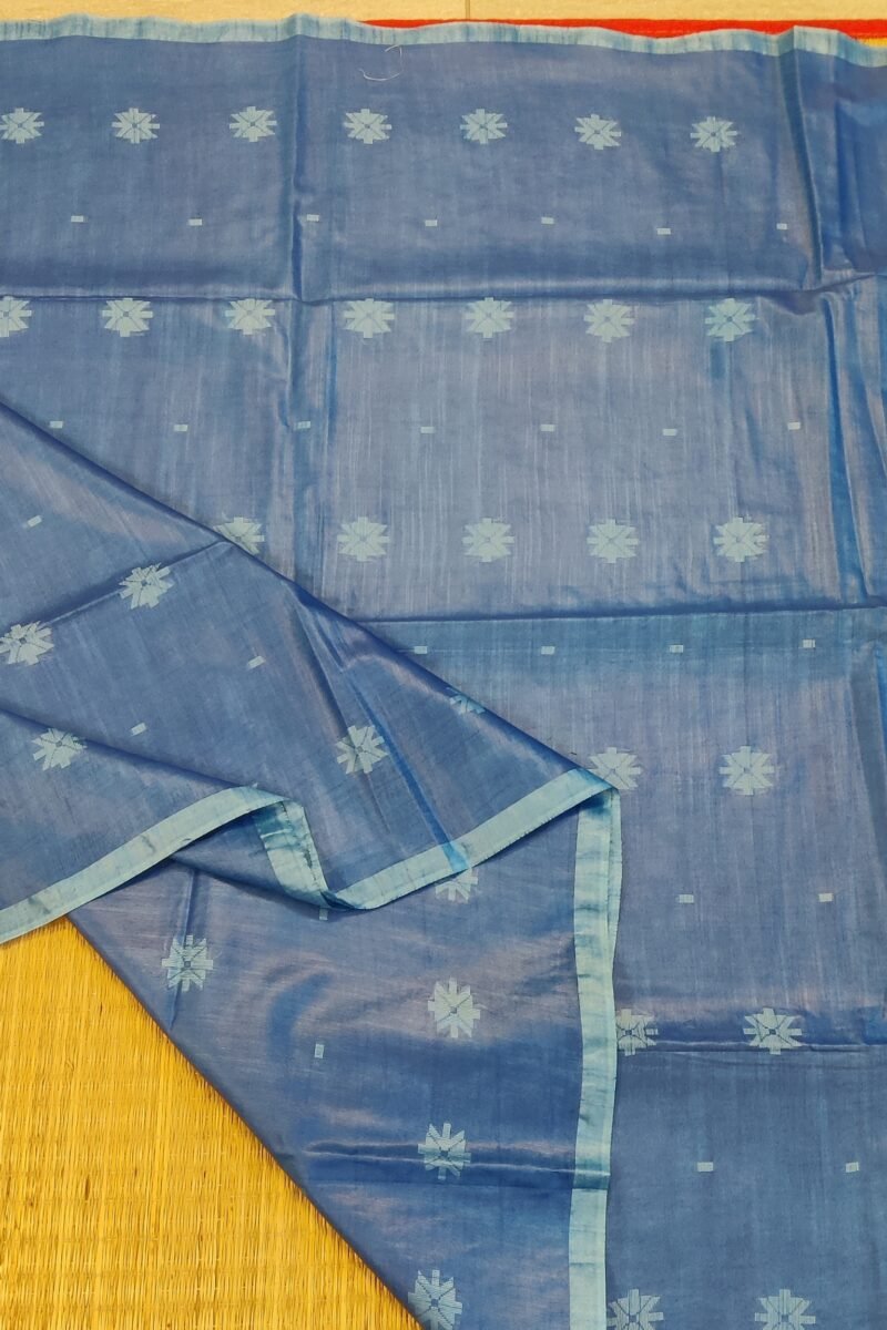 Viscose Vibrance: Blue Kota Viscose Saree with Floral Machine Embroidery and Striped Pallu - Image 2