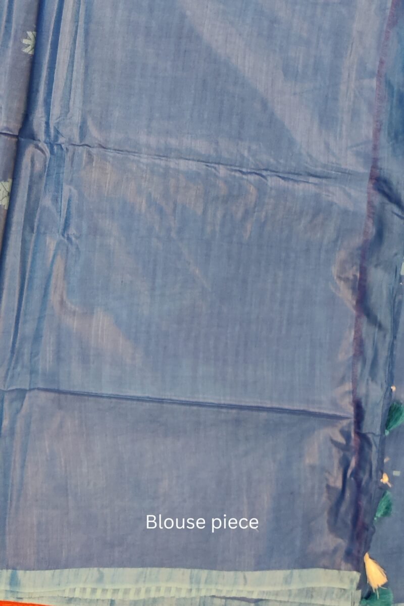Viscose Vibrance: Blue Kota Viscose Saree with Floral Machine Embroidery and Striped Pallu - Image 8