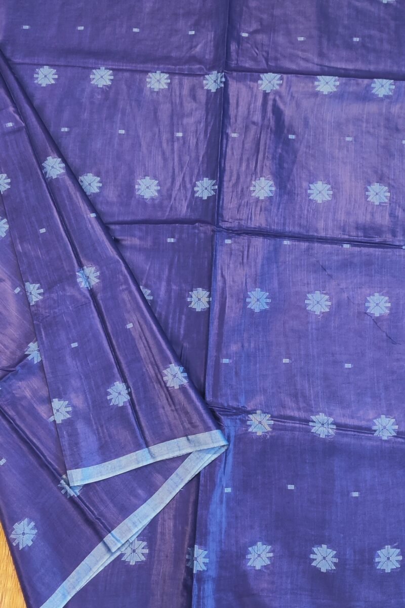 Viscose Vibrance: Ink Blue Kota Viscose Saree with Floral Machine Embroidery and Striped Pallu - Image 3