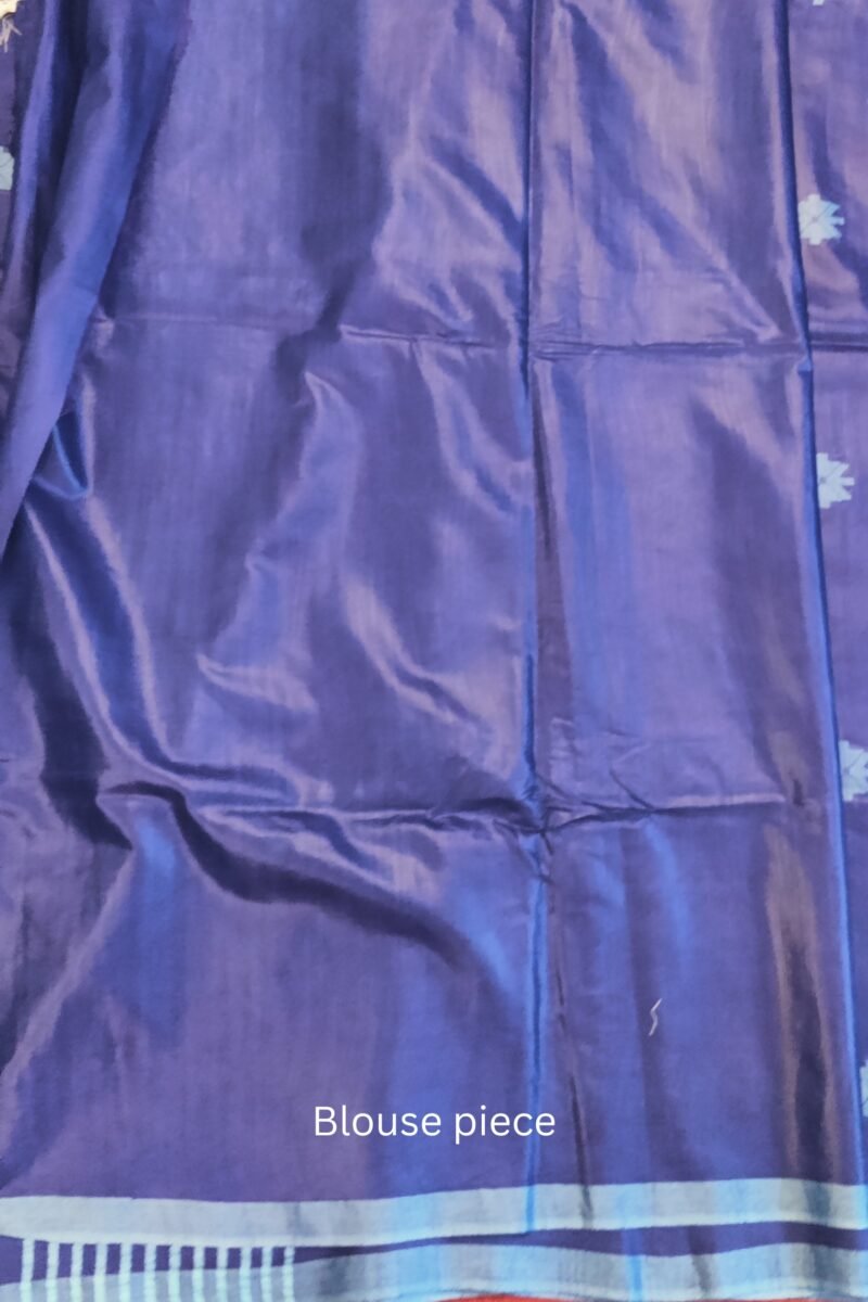Viscose Vibrance: Ink Blue Kota Viscose Saree with Floral Machine Embroidery and Striped Pallu - Image 8
