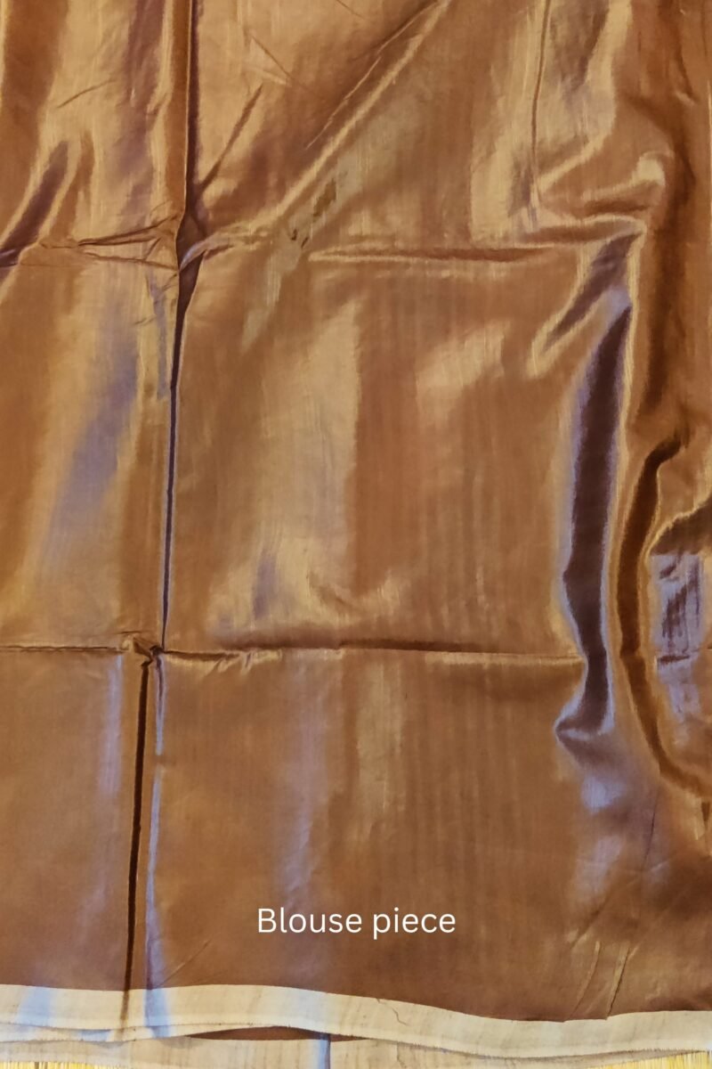 Viscose Vibrance: Coffee Brown Kota Viscose Saree with Floral Machine Embroidery and Striped Pallu - Image 9