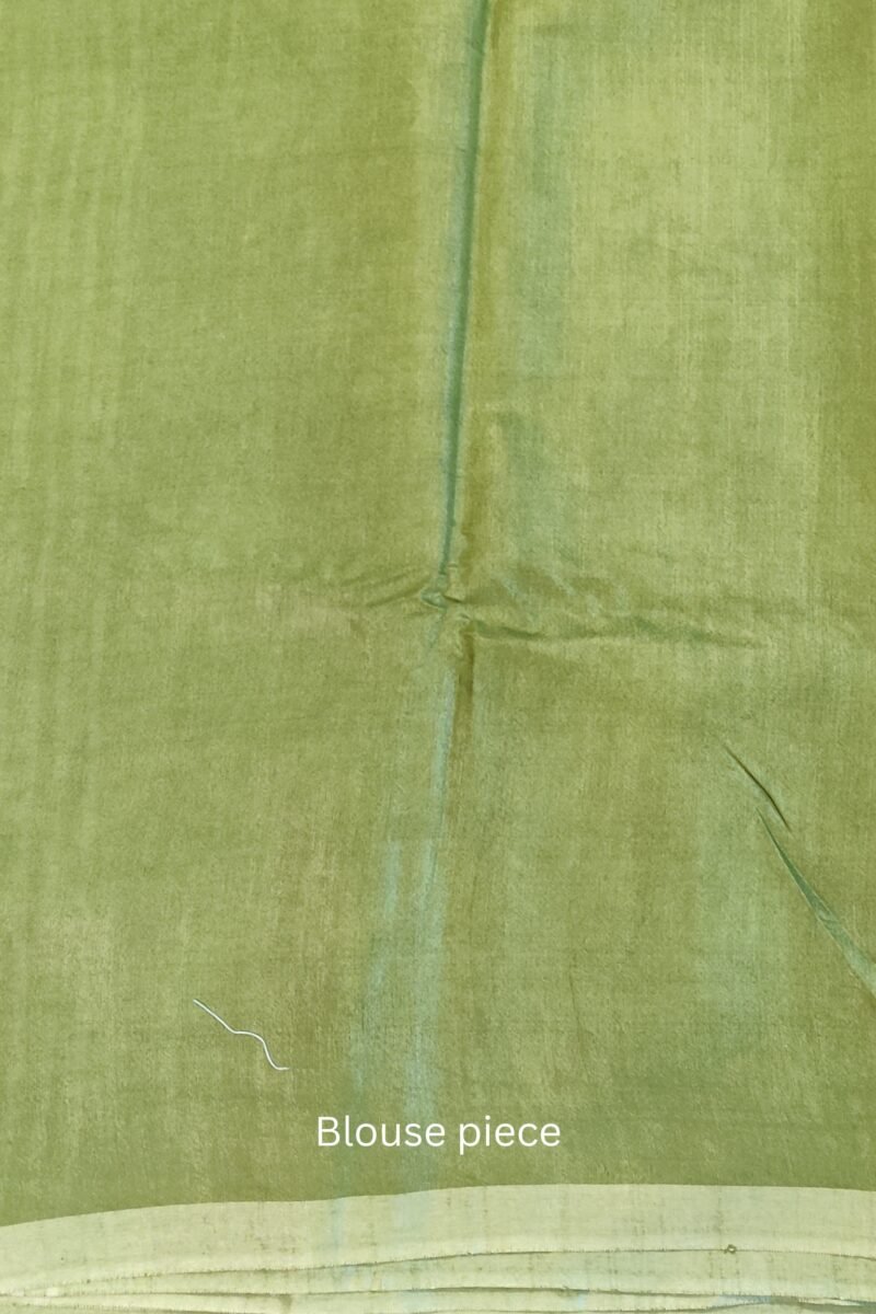 Viscose Vibrance: Leaf Green Kota Viscose Saree with Floral Machine Embroidery and Striped Pallu - Image 9