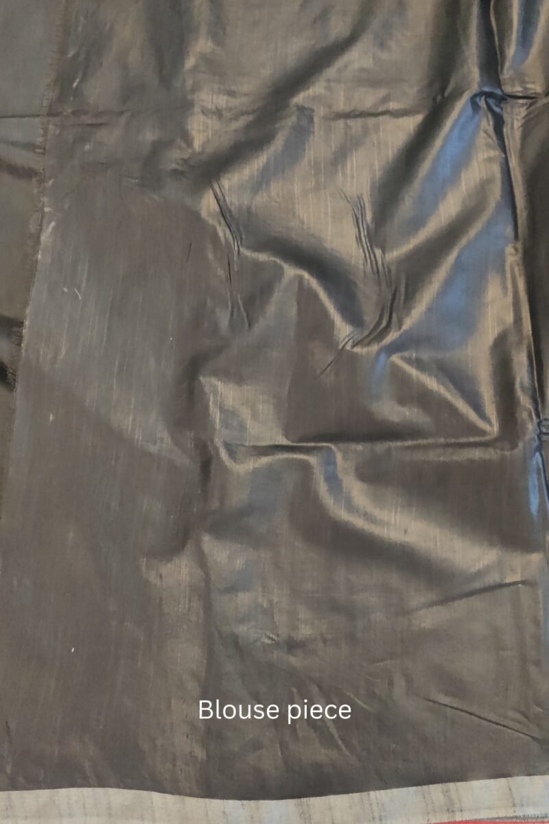 Viscose Vibrance: Black Kota Viscose Saree with Floral Machine Embroidery and Striped Pallu - Image 9