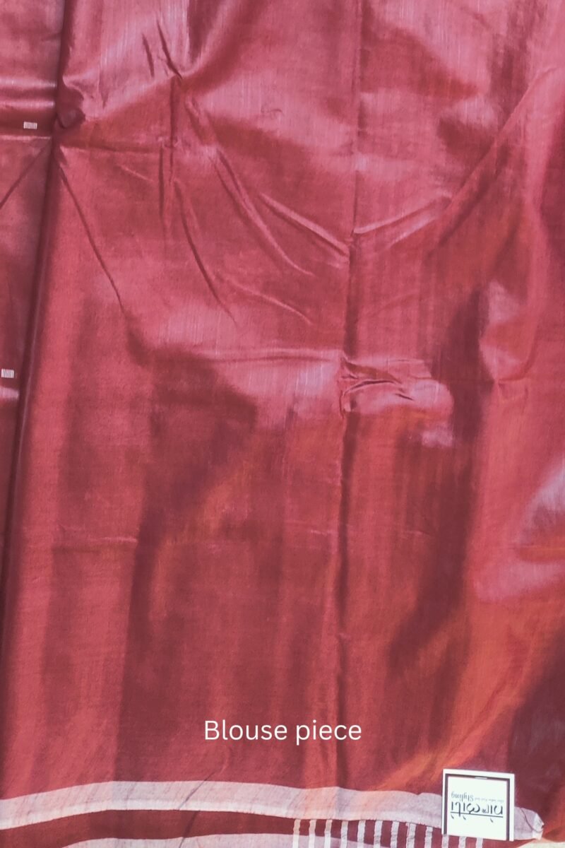 Viscose Vibrance: Maroon Kota Viscose Saree with Floral Machine Embroidery and Striped Pallu - Image 9