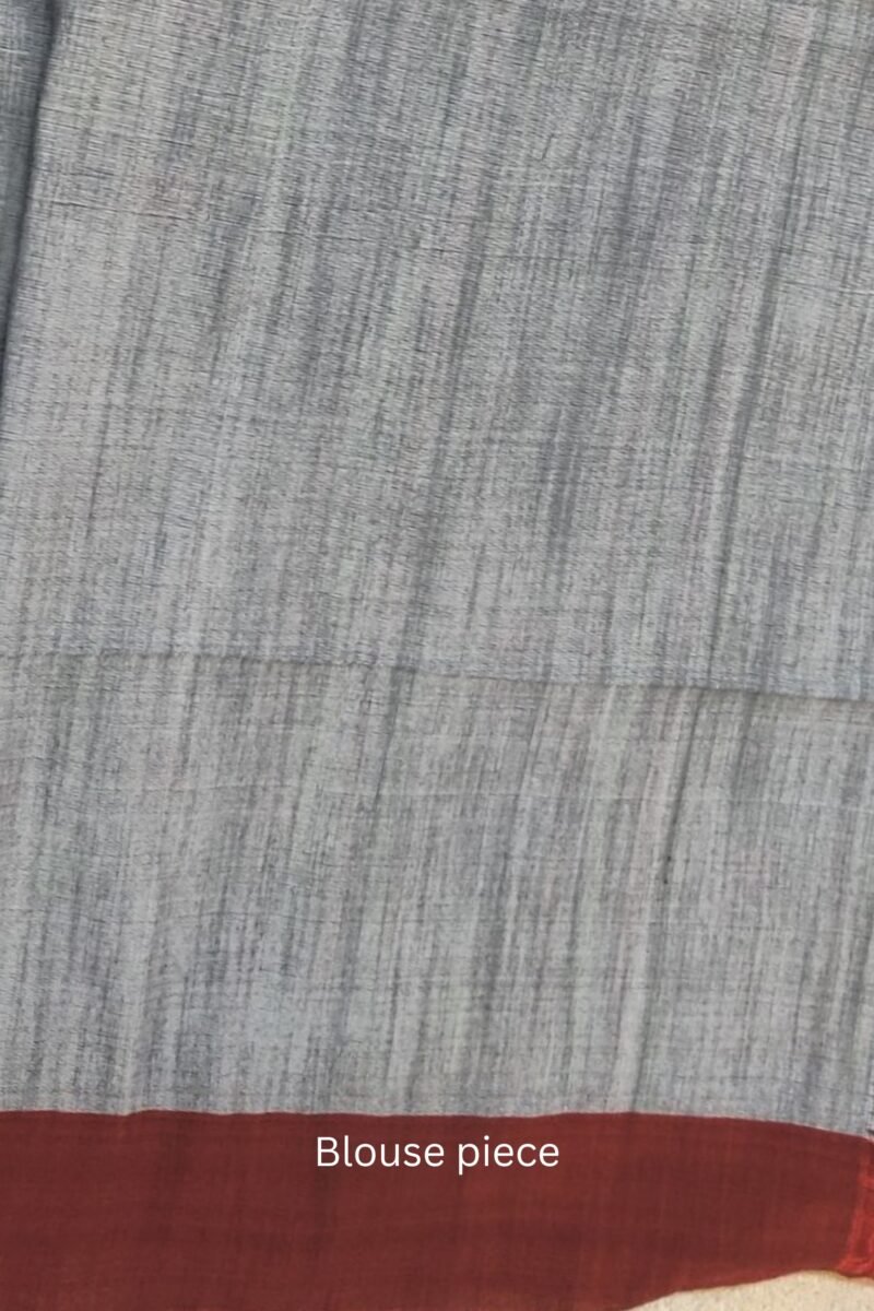 Cotton Chronicles: Dark Grey with Maroon Border and Maroon-Green Motif Assam Cotton Saree - Image 10