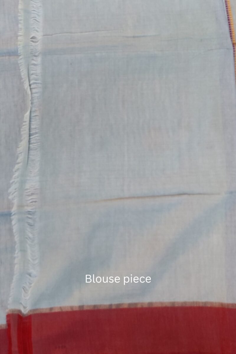 Cotton Chronicles: Light Grey with Maroon Border and Yellow-Red Floral Motif Assam Cotton Saree - Image 10