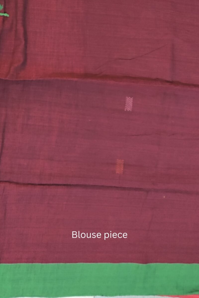 Cotton Chronicles: Maroon with Green Border and Abstract Multicolour Motif Assam Cotton Saree - Image 10
