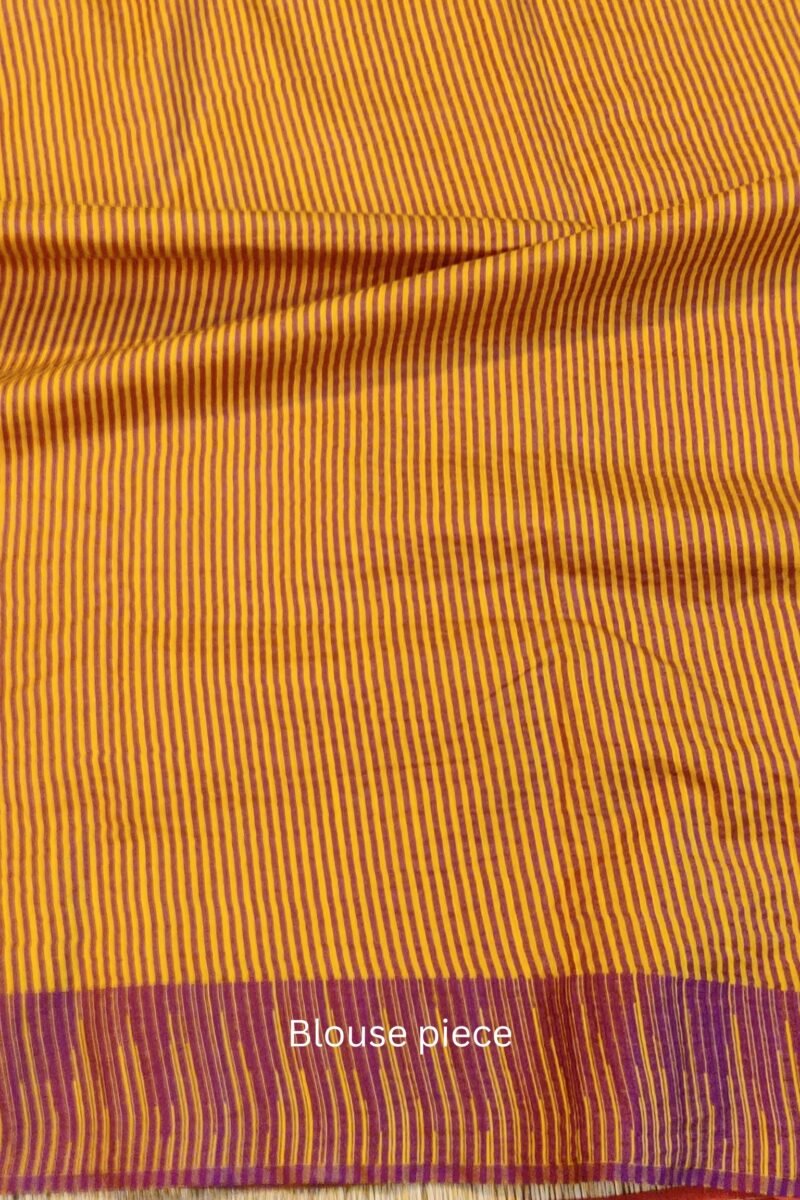 Viscose Vibrance: Bright Yellow Kota Viscose Saree with Purple Temple Thread Weave Border and Striped Pallu - Image 8