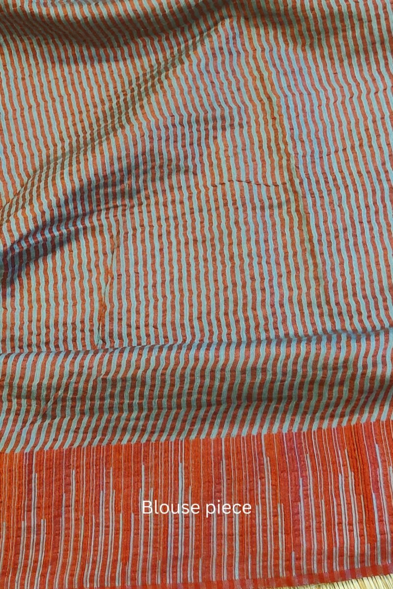Viscose Vibrance: Elegant Grey Kota Viscose Saree with Red Temple Thread Weave Border and Striped Pallu - Image 9