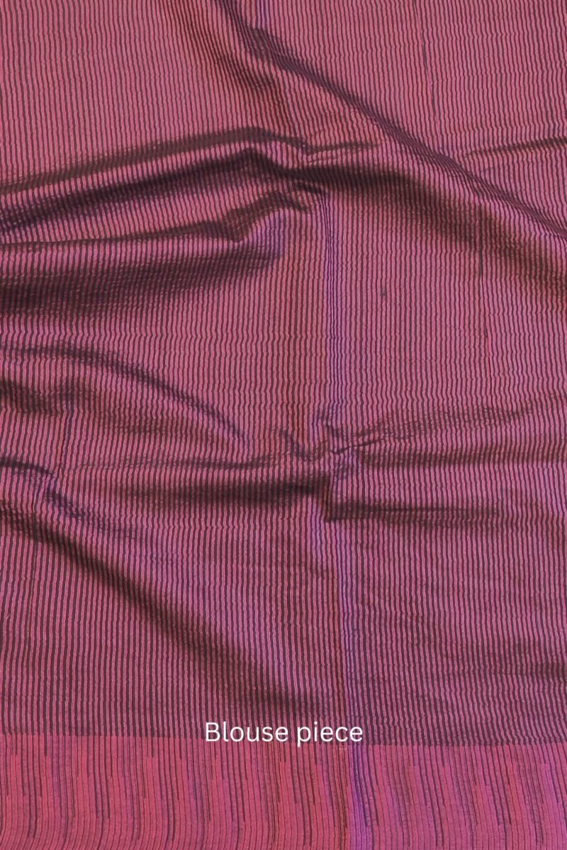 Viscose Vibrance: Black Kota Viscose Saree with Pink Temple Thread Weave Border and Striped Pallu - Image 9