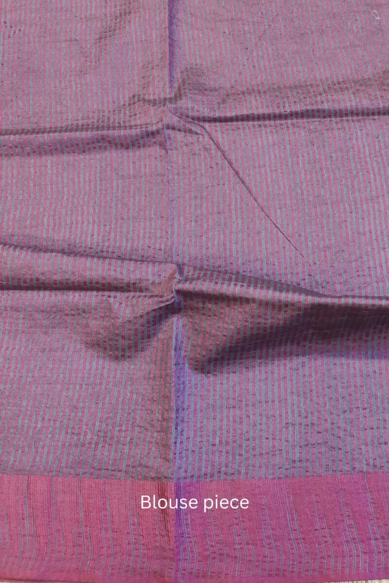 Viscose Vibrance: Soft Grey Kota Viscose Saree with Pink Temple Thread Weave Border and Striped Pallu - Image 9