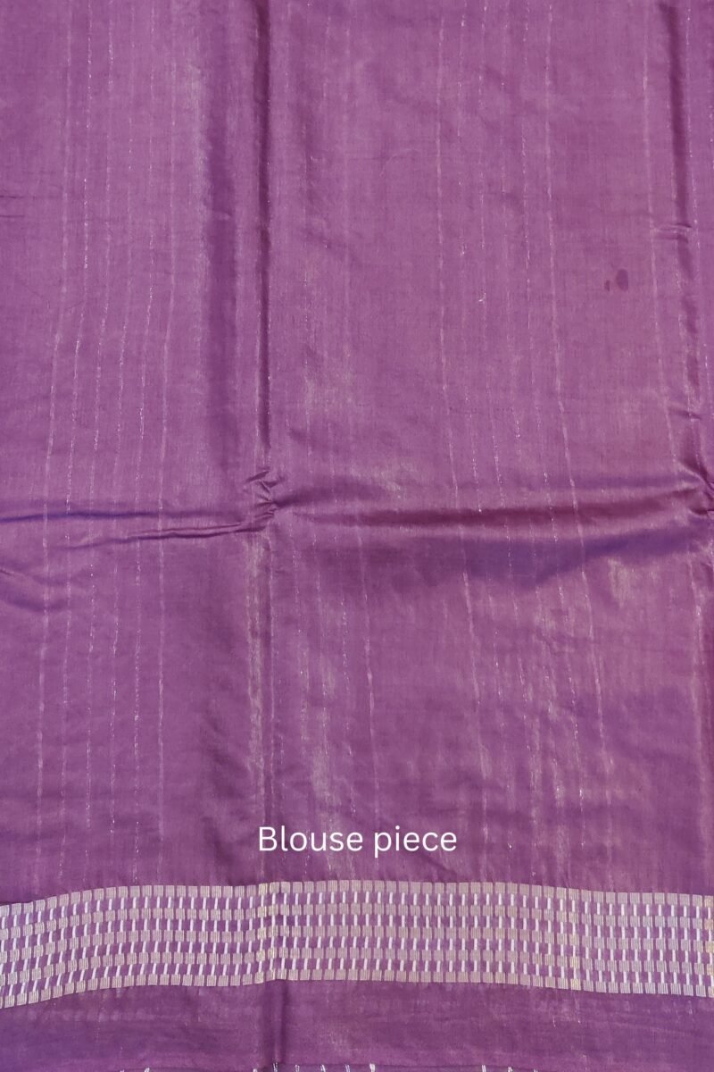 Viscose Vibrance: Mustard Yellow and Purple Kota Viscose Saree with White Zigzag Weave and Box Border - Image 8