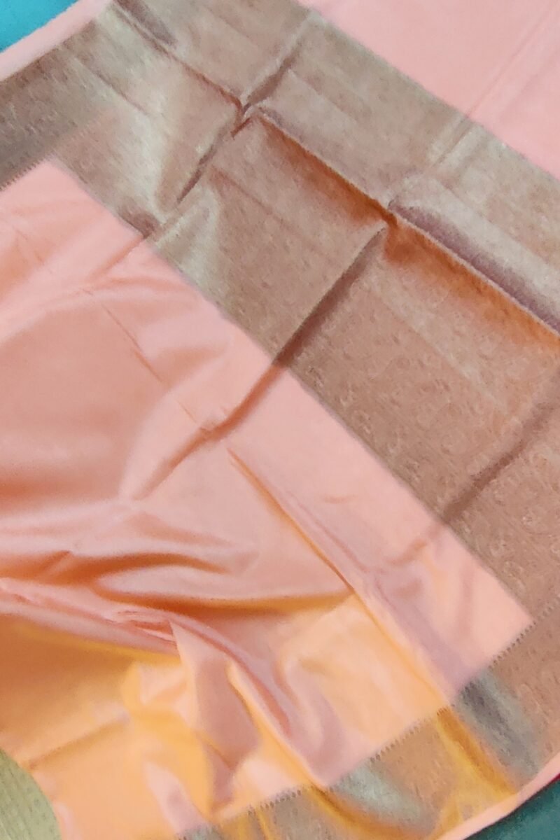 Banarasi Bloom: Pastel Peach Khadi Silk Saree with Muted Gold Karwa Banarasi Border - Image 4