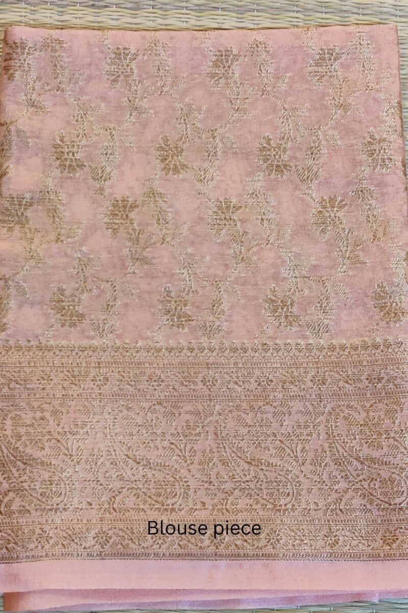 Banarasi Bloom: Pastel Peach Khadi Silk Saree with Muted Gold Karwa Banarasi Border - Image 8