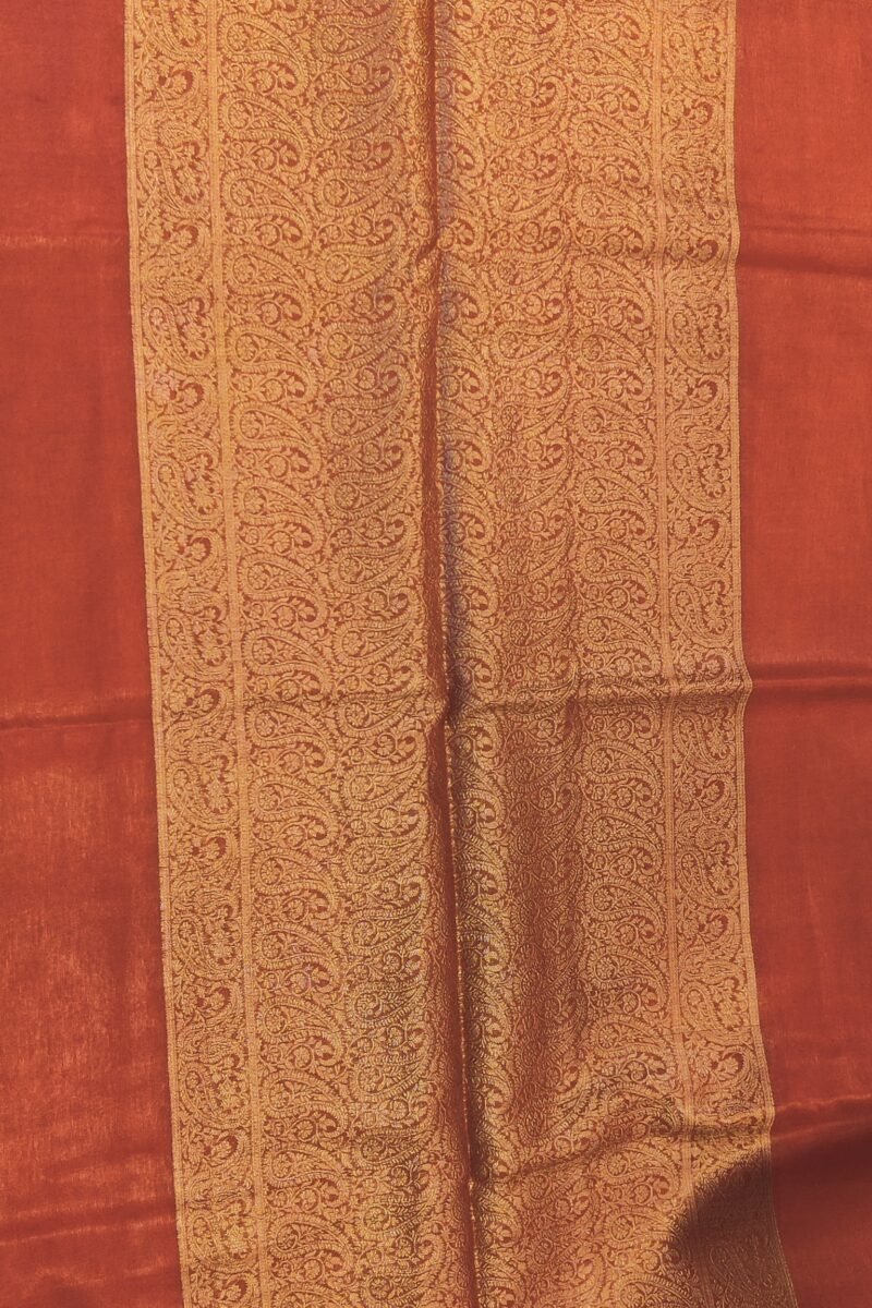 Banarasi Bloom: Rust Khadi Silk Saree with Muted Gold Karwa Banarasi Border - Image 7