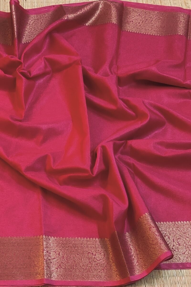 Banarasi Bloom: Pink Khadi Silk Saree with Muted Gold Karwa Banarasi Border - Image 4