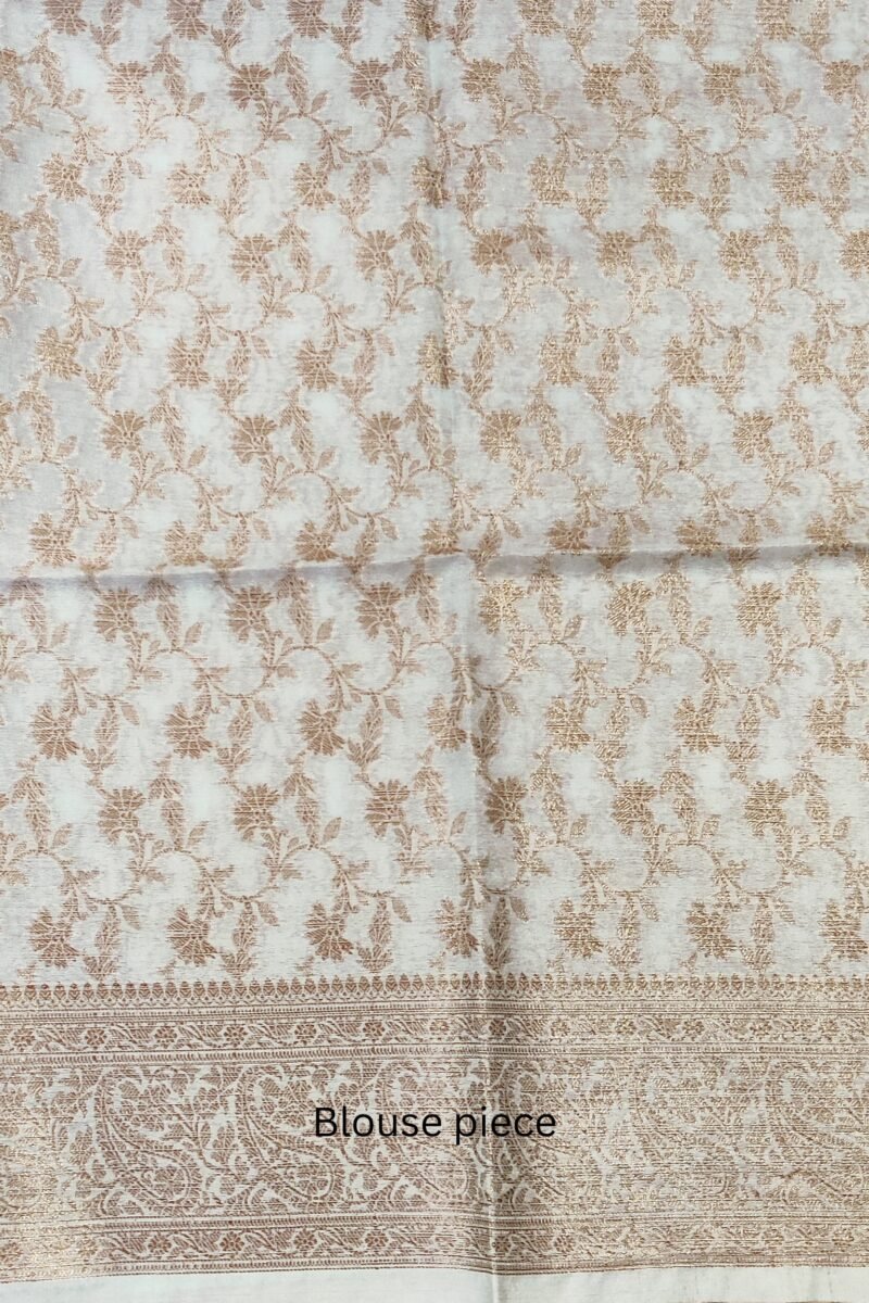 Banarasi Bloom: Pastel Mint Green Khadi Silk Saree with Muted Gold Karwa Banarasi Border - Image 8