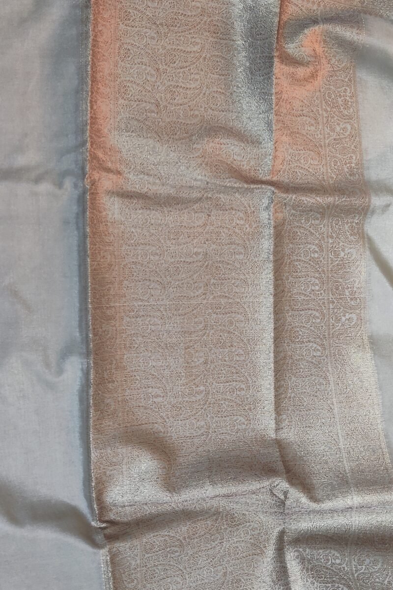 Banarasi Bloom: Pastel Olive Green Khadi Silk Saree with Muted Gold Karwa Banarasi Border - Image 7