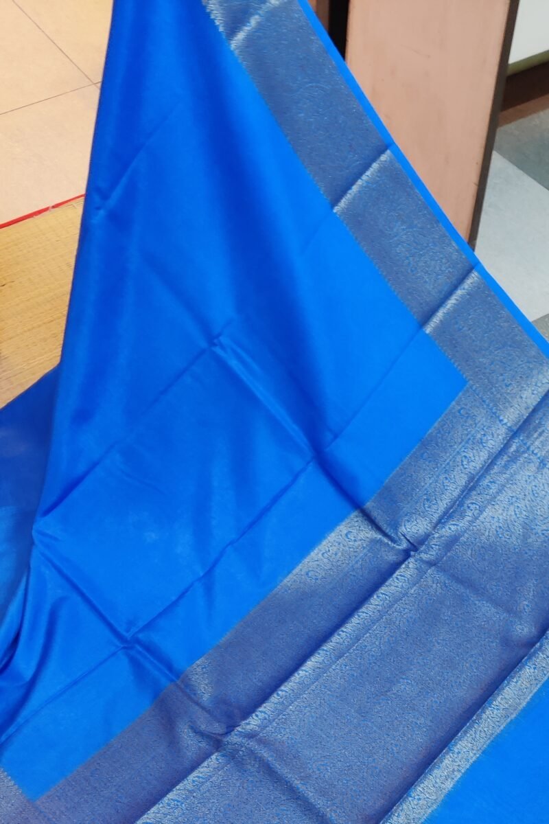 Banarasi Bloom: Ananda Blue Khadi Silk Saree with Muted Gold Karwa Banarasi Weave Border - Image 6