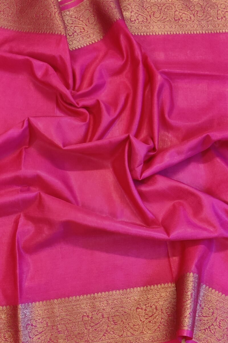 Banarasi Bloom: Pink Khadi Silk Saree with Muted Gold Karwa Banarasi Woven Border - Image 5