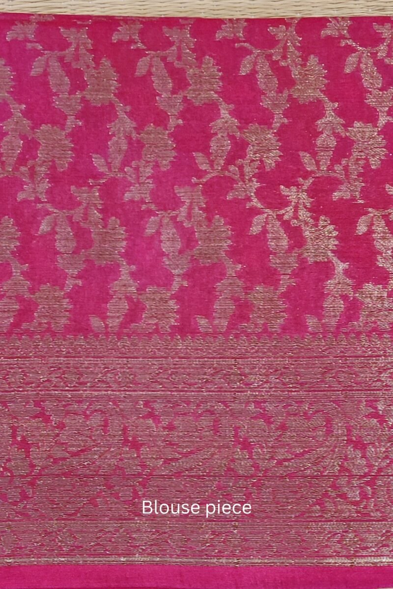 Banarasi Bloom: Pink Khadi Silk Saree with Muted Gold Karwa Banarasi Woven Border - Image 8