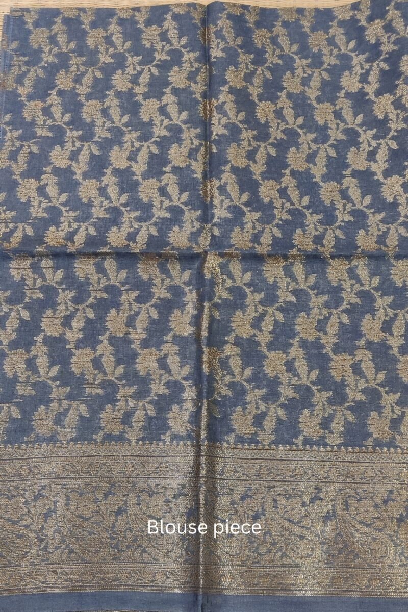 Banarasi Bloom: Grey Khadi Silk Saree with Muted Gold Karwa Banarasi Border - Image 8