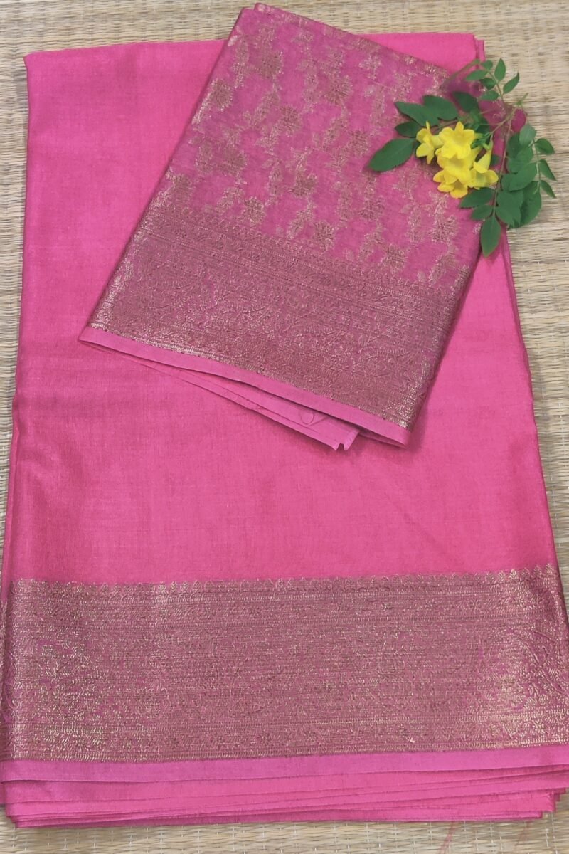 Banarasi Bloom: Light Pink Khadi Silk Saree with Muted Gold Karwa Banarasi Border
