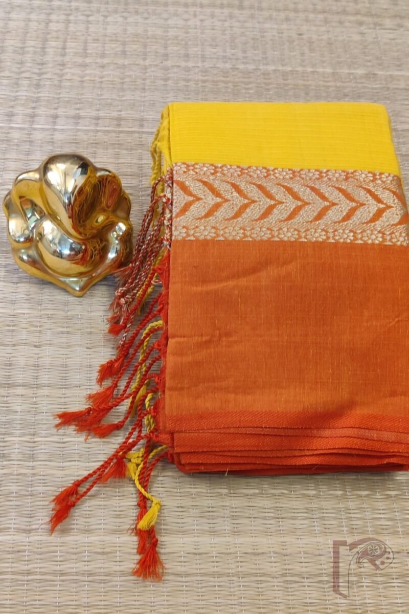 Cotton Chronicles: Mango Yellow and Red Broad-Border Mercerized Cotton Saree