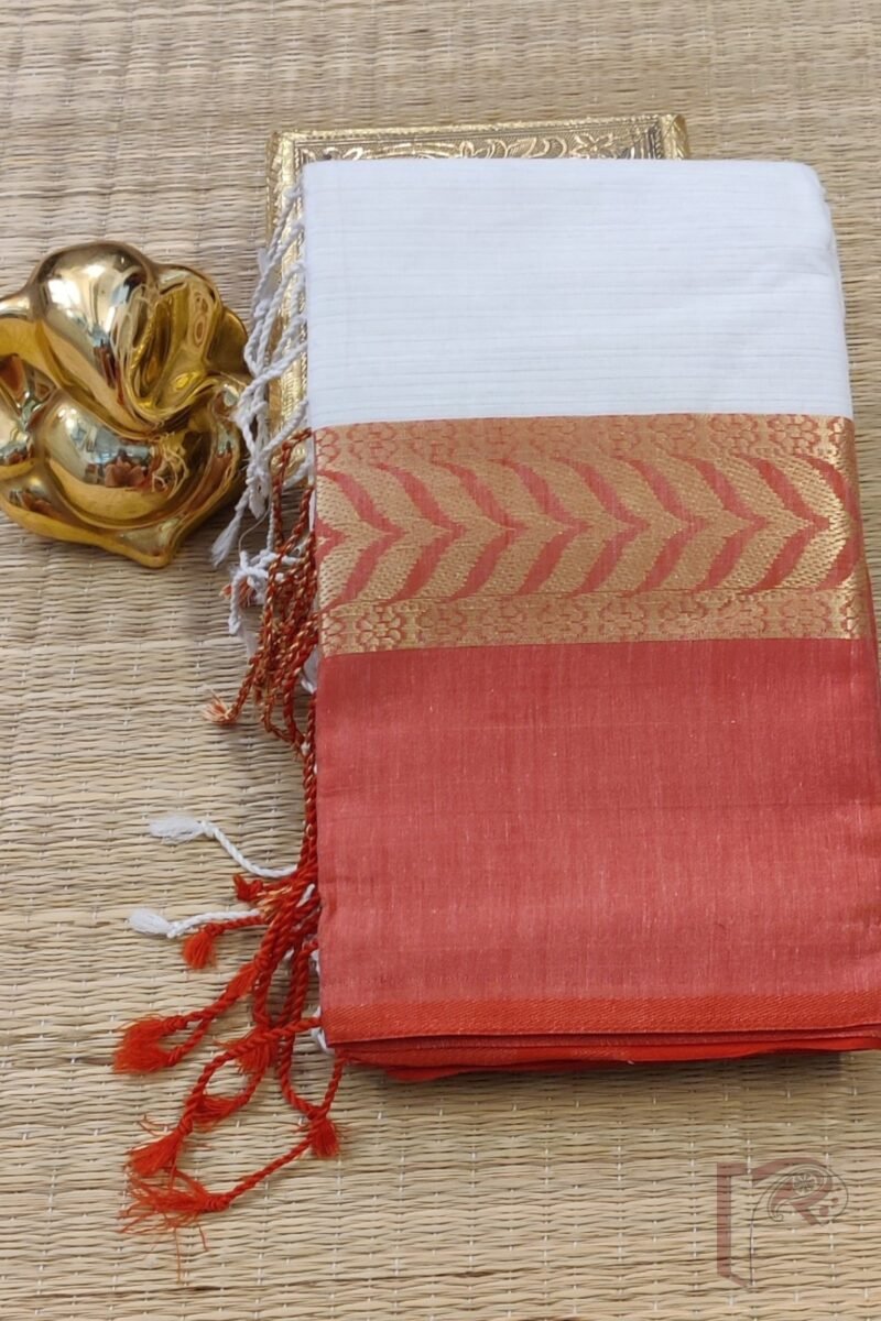 Cotton Chronicles: Off-White with Red-Gold Broad Border Mercerized Cotton Saree