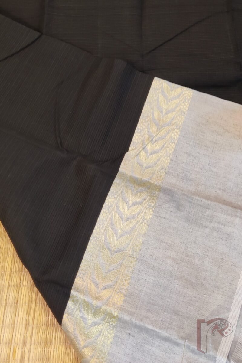 Cotton Chronicles: Black with Grey and Gold Broad Border and Dual-Tone Pallu Mercerized Cotton Saree - Image 6