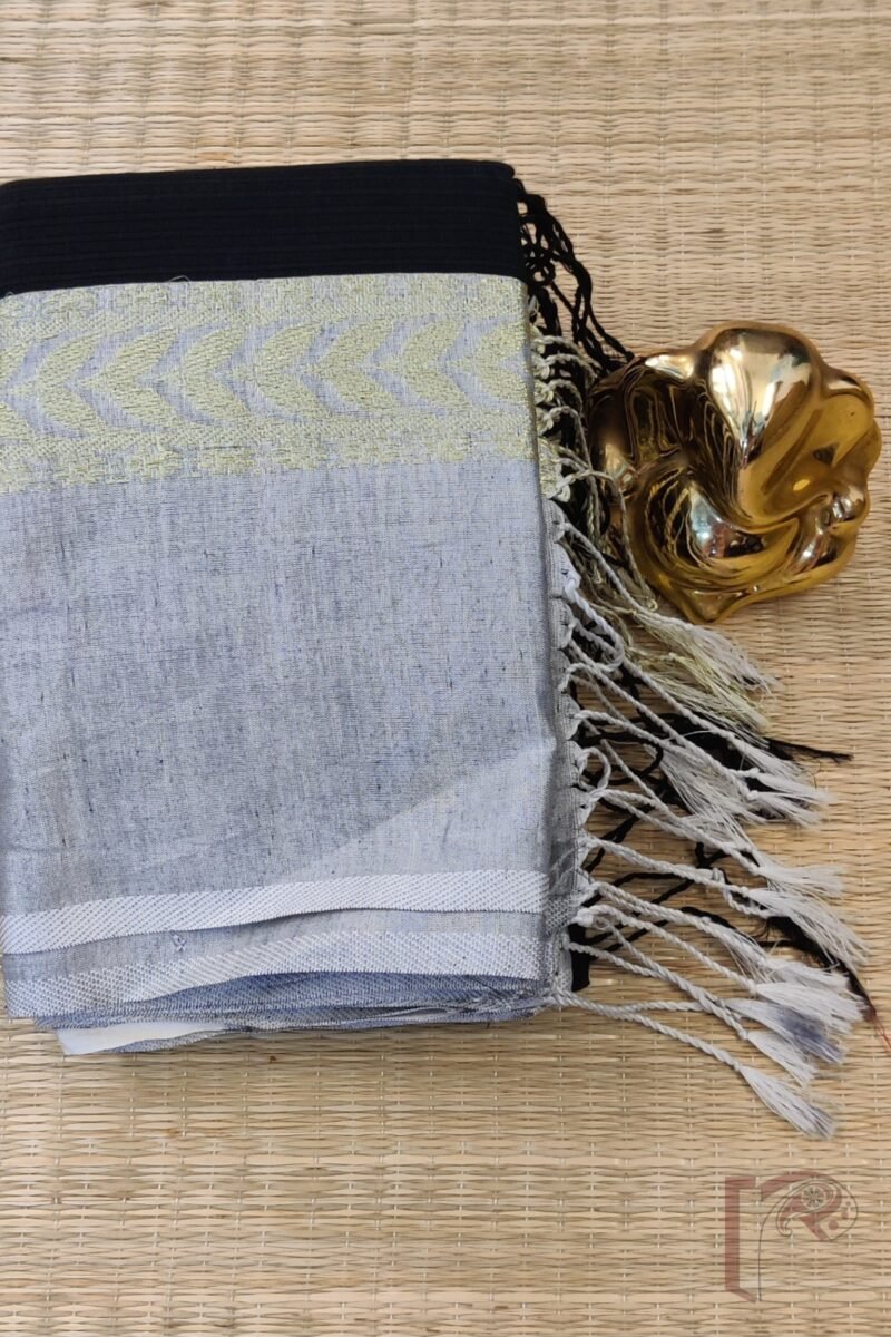 Cotton Chronicles: Black with Grey and Gold Broad Border and Dual-Tone Pallu Mercerized Cotton Saree