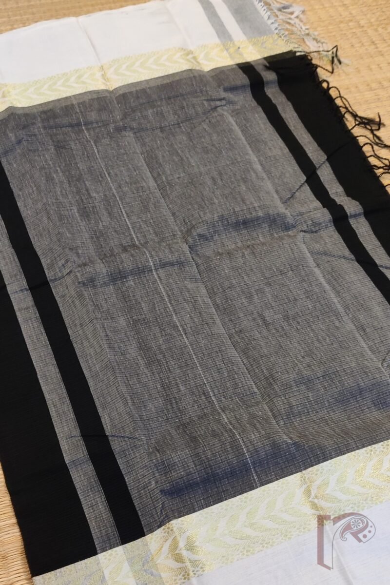 Cotton Chronicles: Black with Grey and Gold Broad Border and Dual-Tone Pallu Mercerized Cotton Saree - Image 9