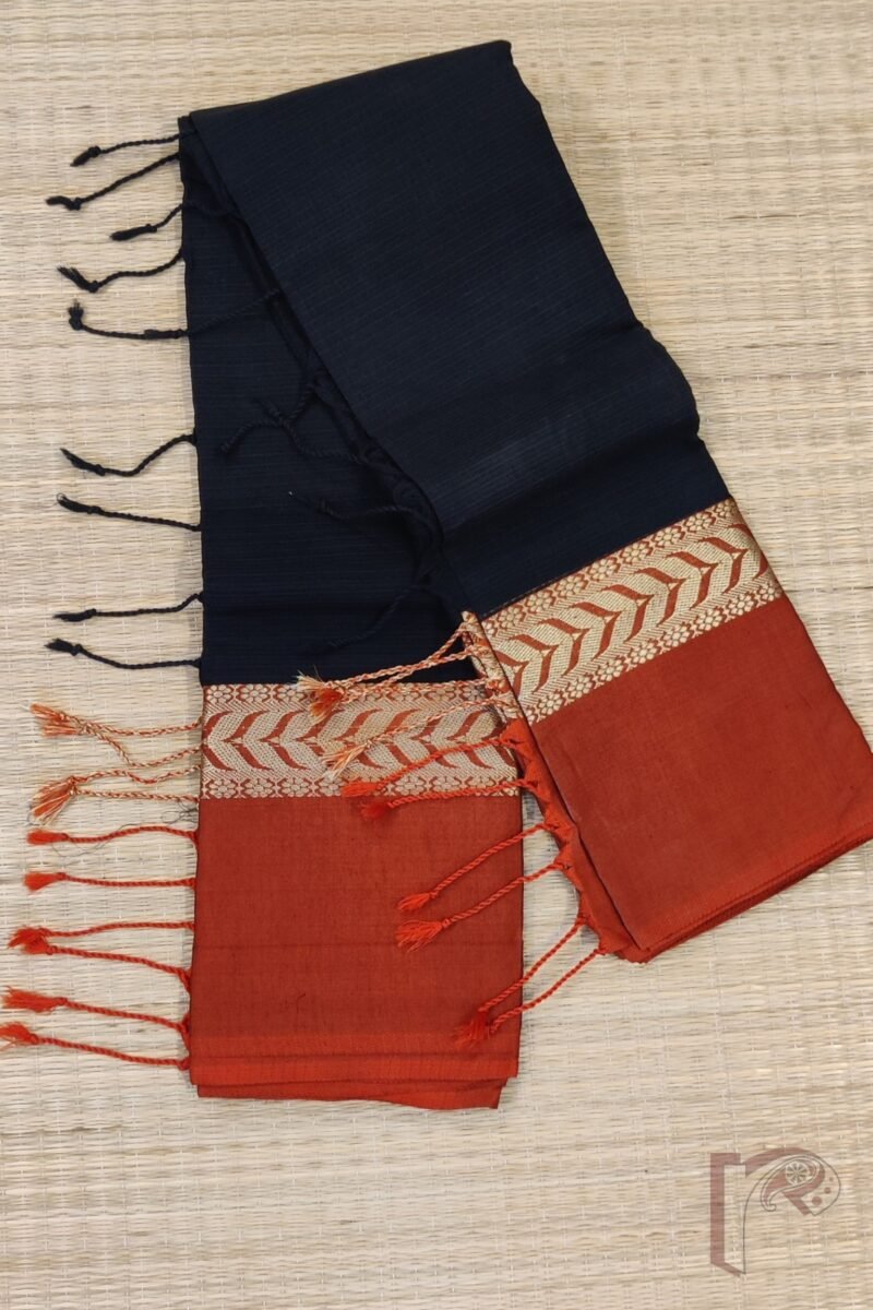 Cotton Chronicles: Black with Bright Red and Gold Broad Border and Dual-Tone Red-Black Pallu Mercerized Cotton Saree - Image 7
