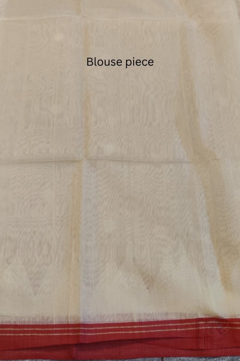 Jamdani Joy – Cream Muslin Silk Jamdani Saree with White Temple Weave and Red Zari Border - Image 8